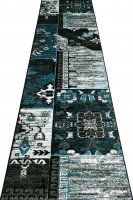 Patchworks Abstract Hallway Runner Rug 2998 Black Turquoise