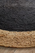 Aroma Round Jute Rugs Polo Black