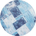 Morocco Square Pattern Round Rug 39F7F Aqua Cotton