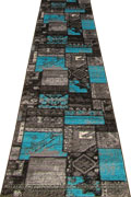 Patchworks Abstract Hallway Runner Rug 2676 Black Turquoise