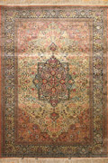 Hereke Medallion Hand Knotted Silk Rug