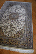 Kum Signed Medallion Hand Knotted Silk Rug