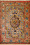 Kum Signed Medallion Hand Knotted Silk Rug