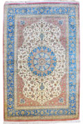 Kum Signed Medallion Hand Knotted Silk Rug
