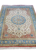 Kum Signed Medallion Hand Knotted Silk Rug