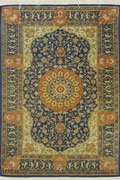 Kum Signed Medallion Hand Knotted Silk Rug