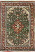 Kum Signed Medallion Hand Knotted Silk Rug