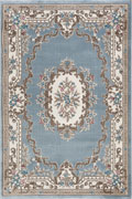 Aubusson Traditional Floral Rugs G069A L. Blue White