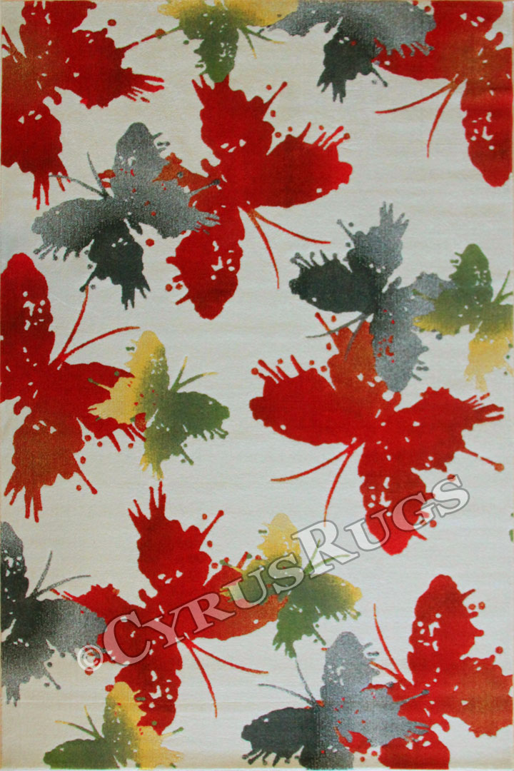 Autumn Contemporary Butterfly Rug 3456F Cotton Coral - Click Image to Close