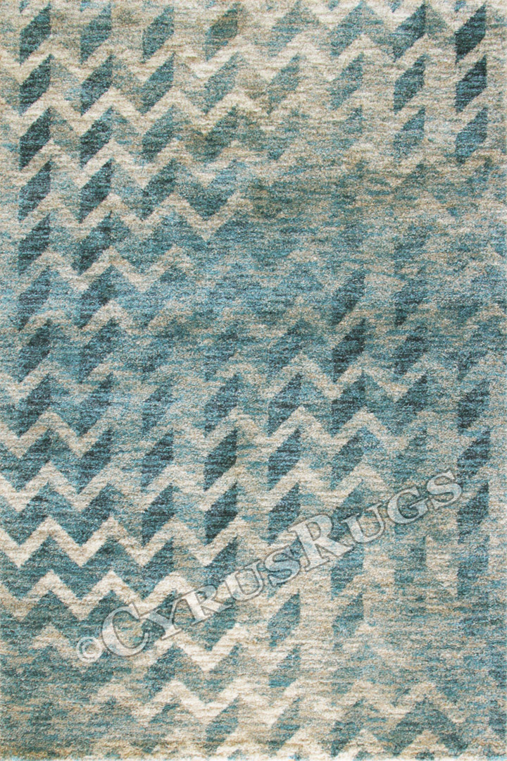 Feathers Contemporary Chevron Rug 6420 Teal Blue Sand - Click Image to Close