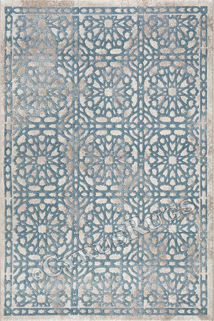 Federico Contemporary Geometric Rugs 2031 White D. Blue - Click Image to Close
