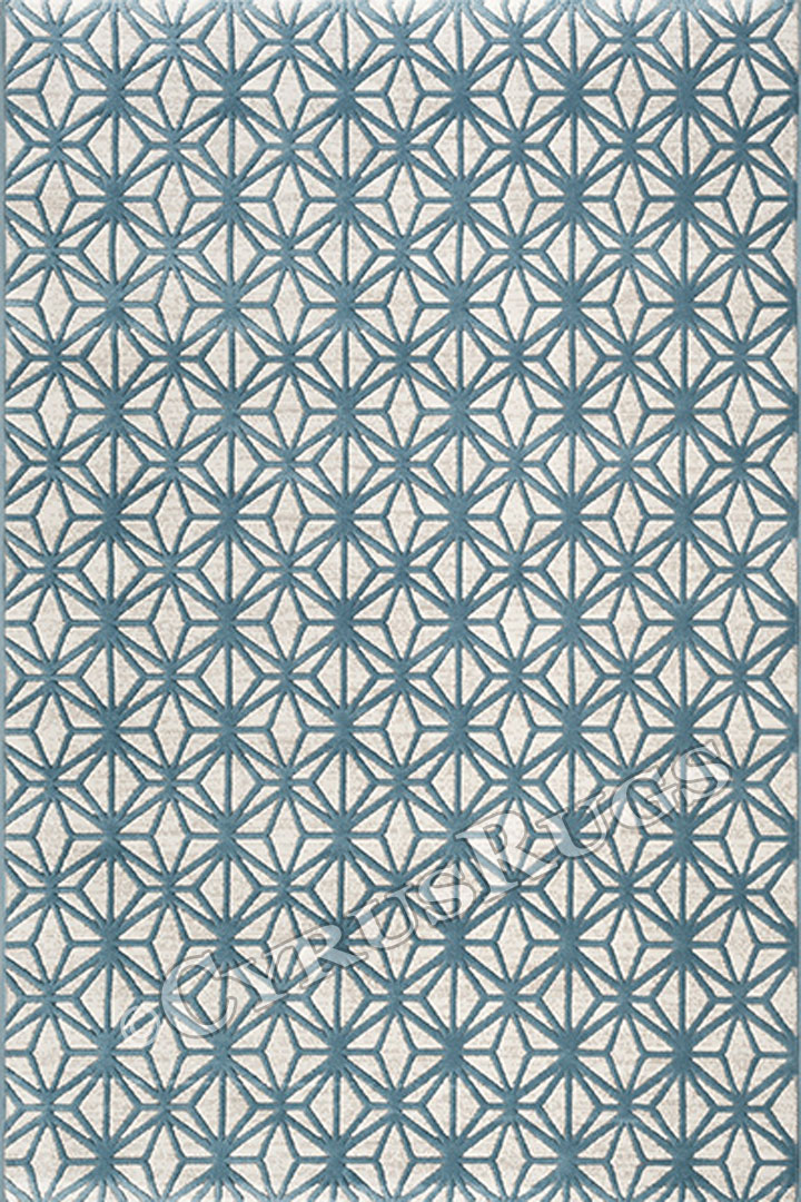 Federico Contemporary Geometric Rugs 2052 White D. Blue - Click Image to Close