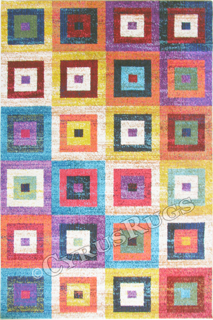 Kaleidoscope Square Pattern Rug B446A Multi Colour - Click Image to Close