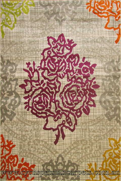 Luna Contemporary Floral Rug 4170X Beige Violet - Click Image to Close