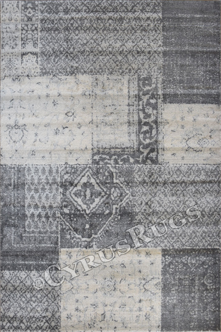 Morocco Square Pattern Rugs 0W422 Grey Grey - Click Image to Close