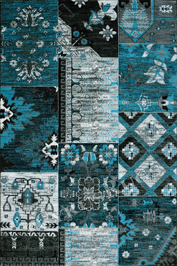Patchworks Contemporary Abstract Rug 2998 Black Turquoise - Click Image to Close
