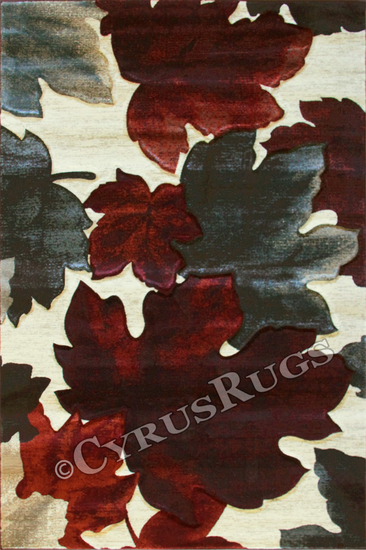 Pisa Contemporary Floral Leaves Rug G111A Burgundy - Click Image to Close