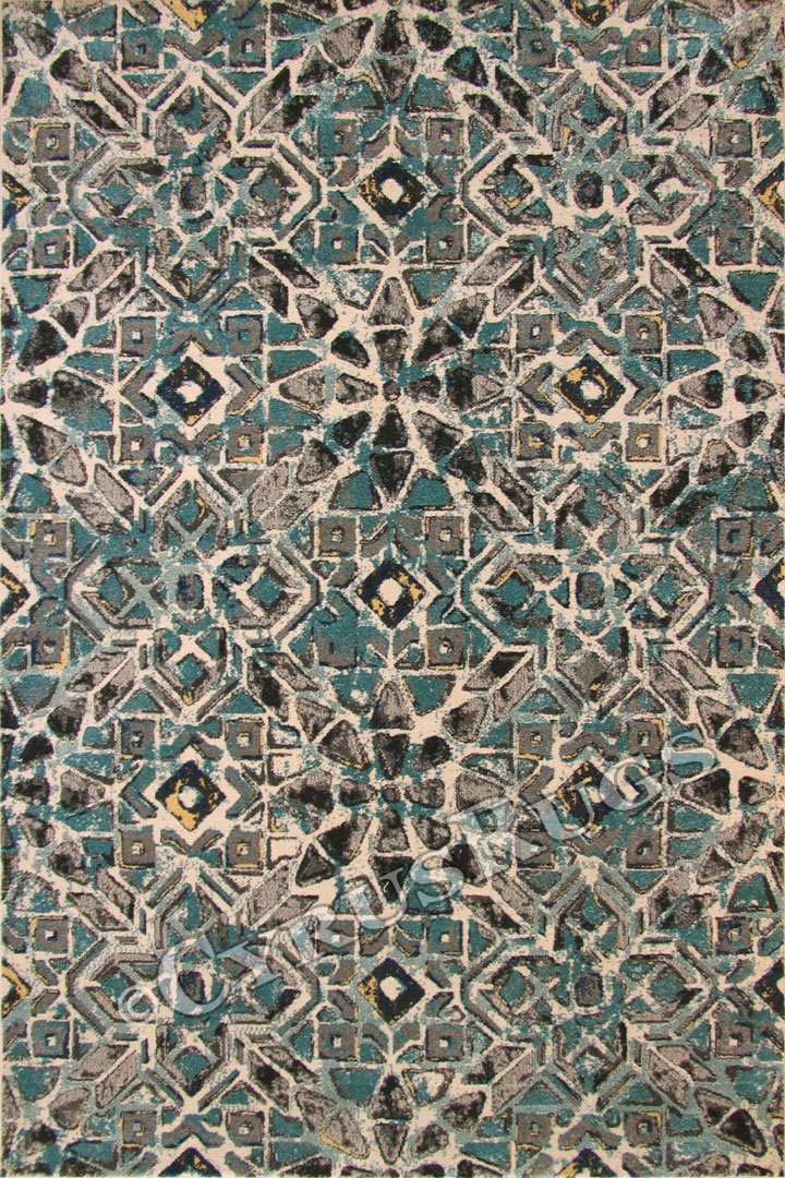 Rizzy Contemporary Geometric Rug 3609F Cotton Turkuaz - Click Image to Close