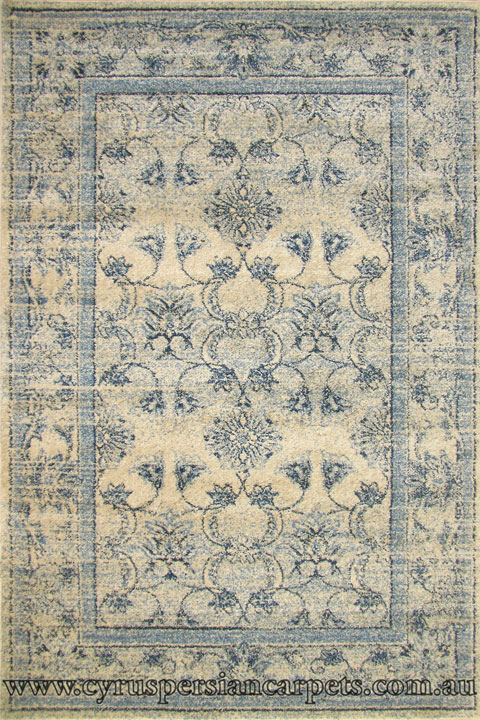 Tricolor Contemporary Floral Rug 8769 Bone Blue - Click Image to Close