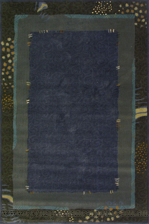 Turkomen Contemporary Border Rug Plain Blue - Click Image to Close