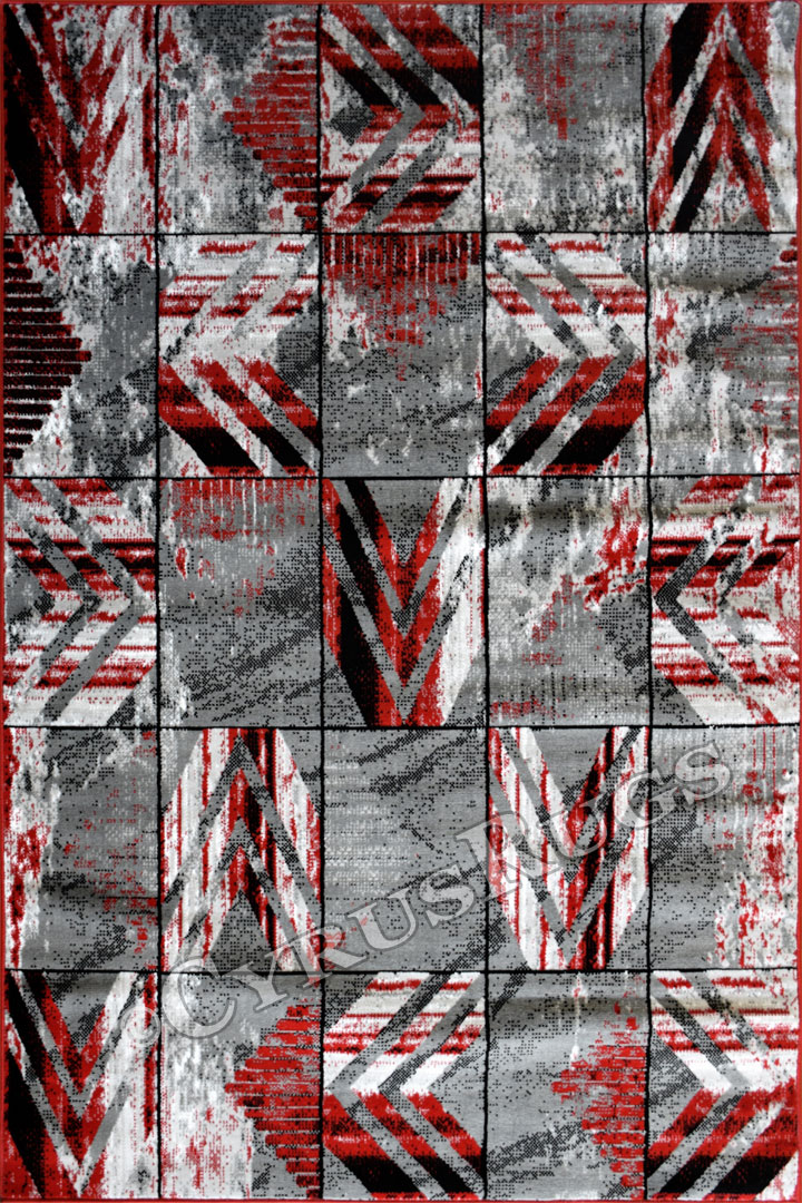 America Square Pattern Rugs G070A Red D. Grey - Click Image to Close