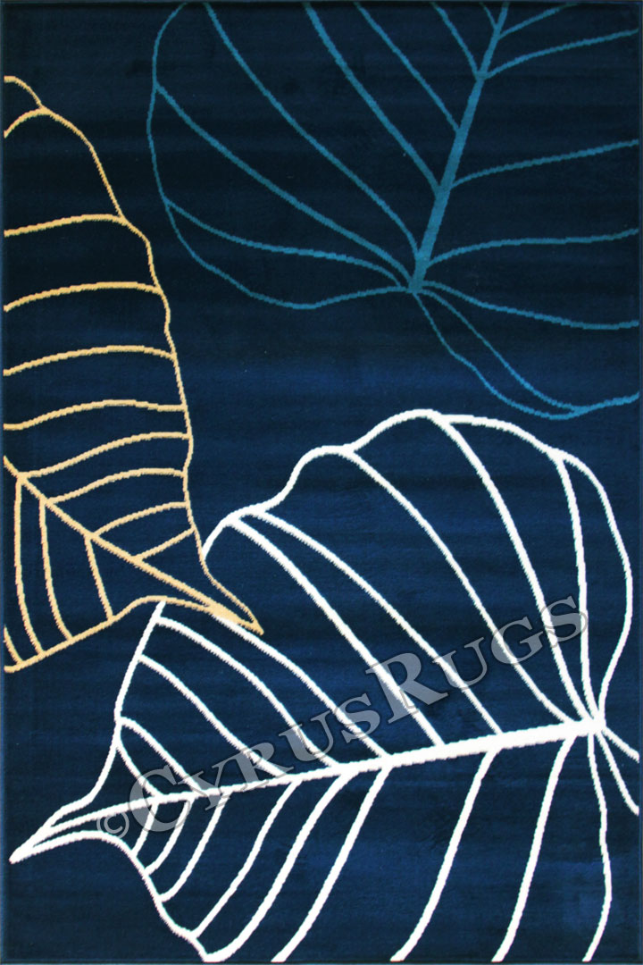 Bello Modern Leaf Pattern Rugs V4673 Navy - Click Image to Close