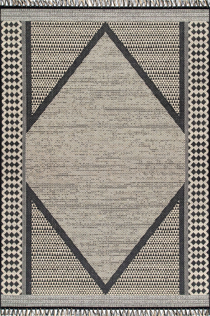 Charles Geometric Indoor Outdoor Rugs 8345 Black Jute - Click Image to Close