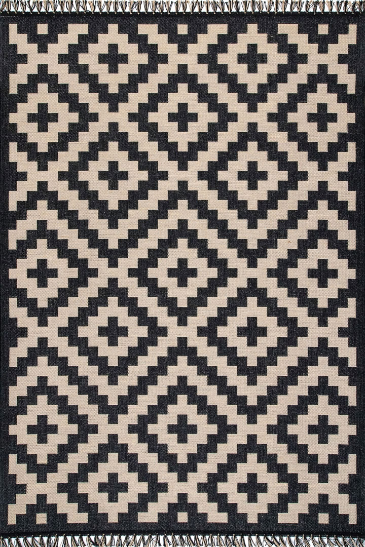 Charles Geometric Indoor Outdoor Rugs 8408 Black Jute - Click Image to Close