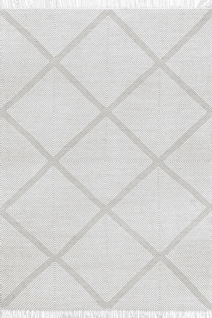 Delhi Flatweave Wool Rugs Rings Silver White - Click Image to Close