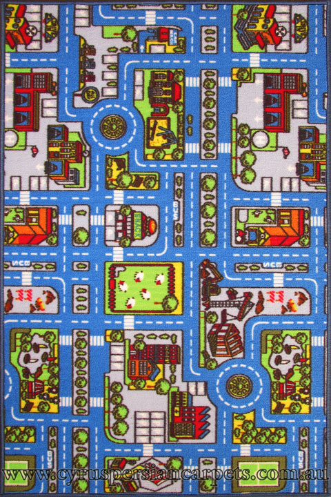 City Blue Road Map Kids Rugs - Click Image to Close