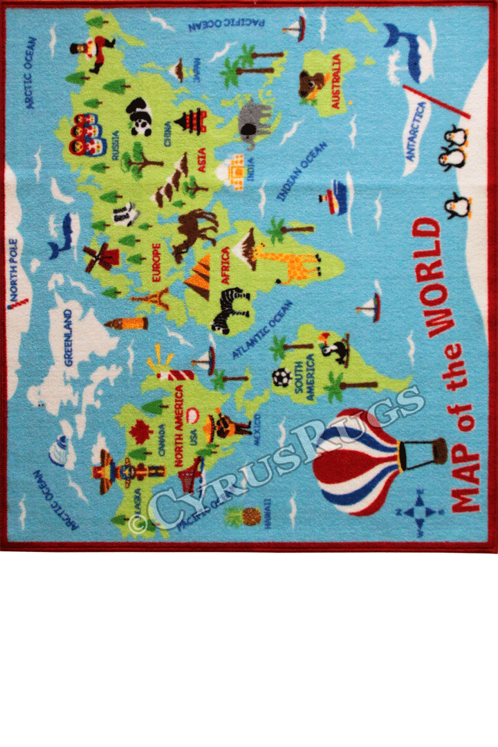 World Map Educational Kids Rugs - Click Image to Close