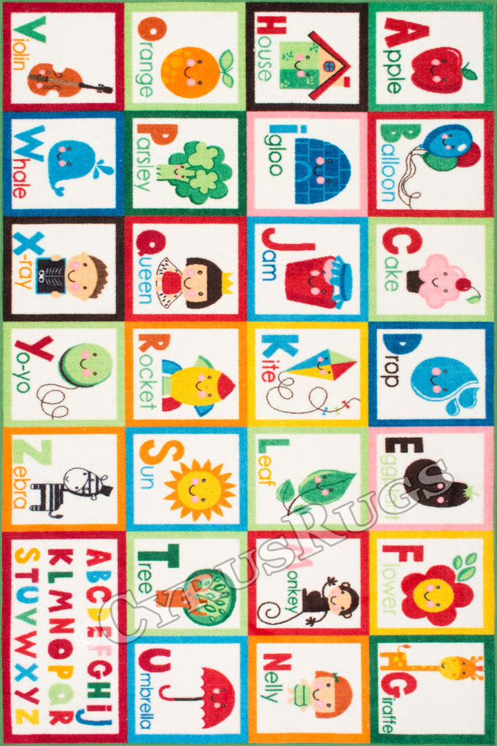 Alphabet Pictures White Kids Rugs - Click Image to Close
