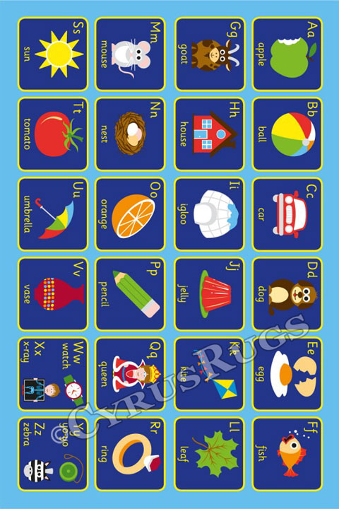 Alphabet Pictures Blue Kids Rugs - Click Image to Close