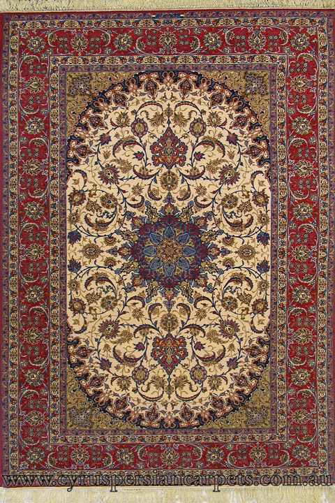 Isfahan Medallion Hand Knotted Wool & Silk Rug - Click Image to Close