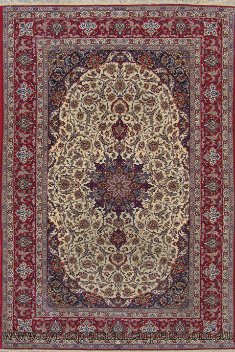 Isfahan Medallion Hand Knotted Wool & Silk Rug - Click Image to Close