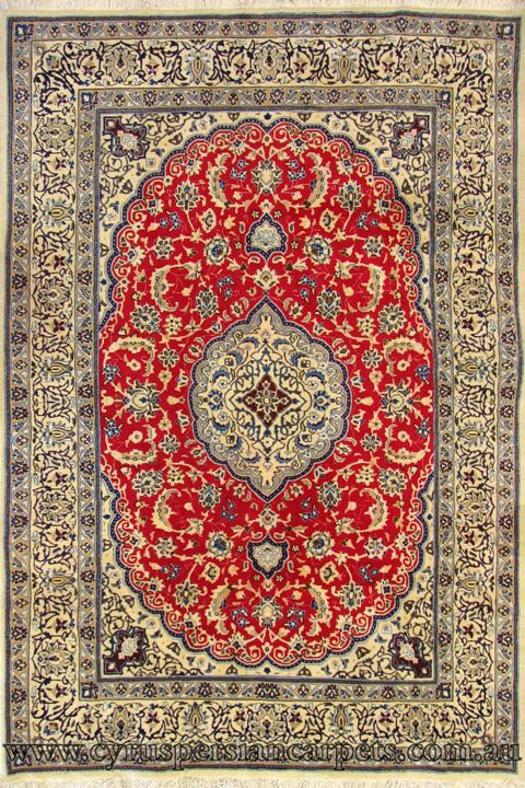 Nain Tabas Medallion Hand Knotted Wool & Silk Rug - Click Image to Close