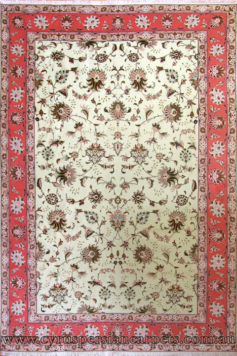 Tabriz Oriental Hand Knotted Wool & Silk Rug - Click Image to Close