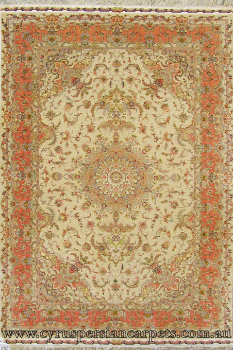 Tabriz Medallion Hand Knotted Wool & Silk Rug - Click Image to Close