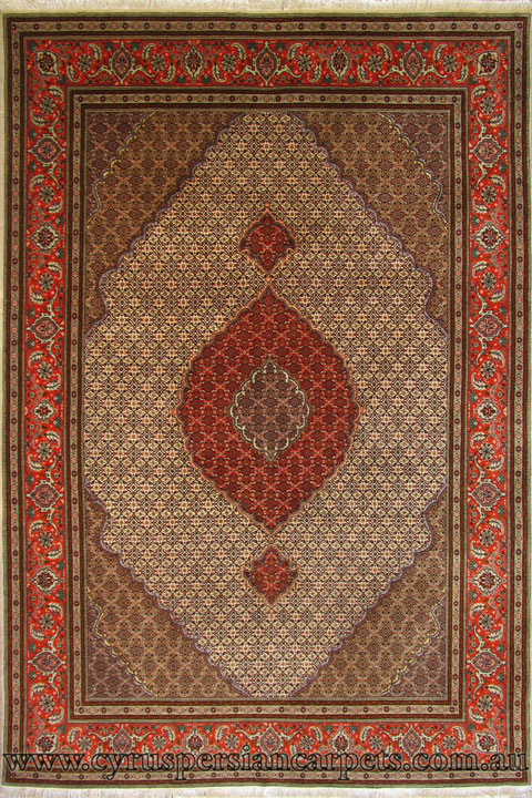 Tabriz Medallion Hand Knotted Wool & Silk Rug - Click Image to Close
