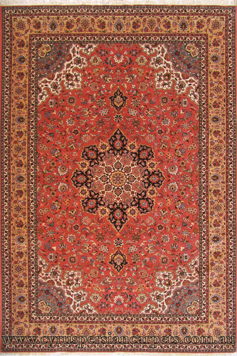 Tabriz Medallion Hand Knotted Wool & Silk Rug - Click Image to Close