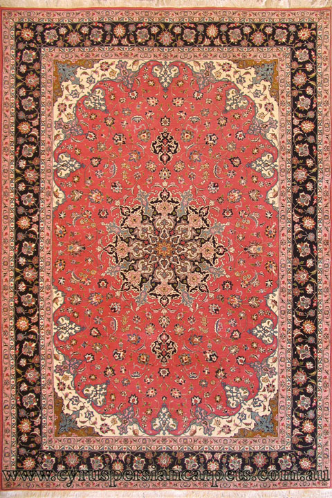 Tabriz Medallion Hand Knotted Wool & Silk Rug - Click Image to Close