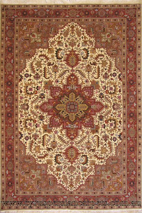 Tabriz Medallion Hand Knotted Wool & Silk Rug - Click Image to Close