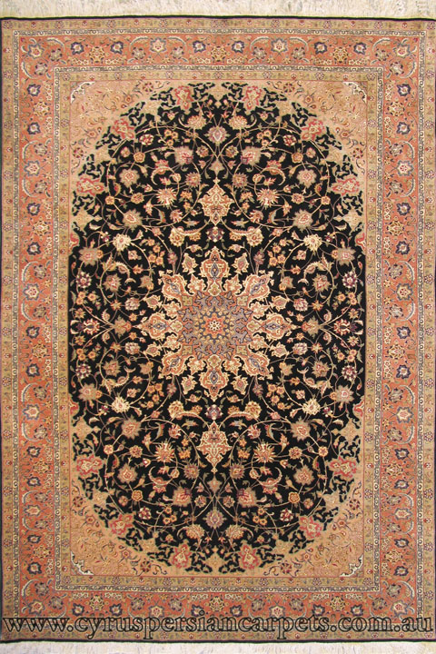 Tabriz Medallion Hand Knotted Wool & Silk Rug - Click Image to Close