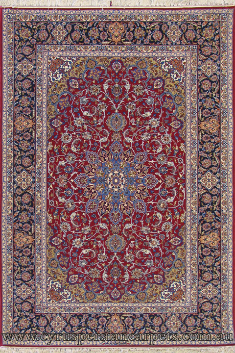 Isfahan Medallion Hand Knotted Wool & Silk Rug - Click Image to Close