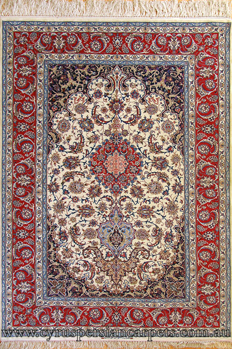 Isfahan Medallion Hand Knotted Wool & Silk Rug - Click Image to Close