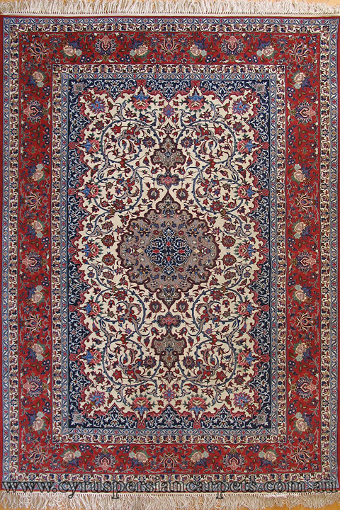 Isfahan Medallion Hand Knotted Wool & Silk Rug - Click Image to Close