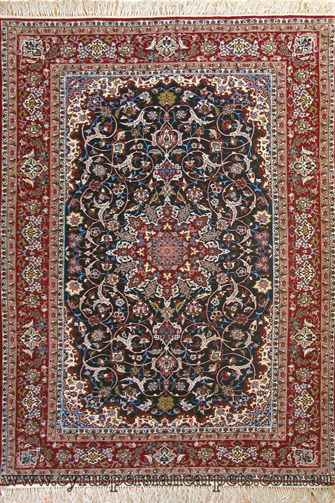 Isfahan Medallion Hand Knotted Wool & Silk Rug - Click Image to Close