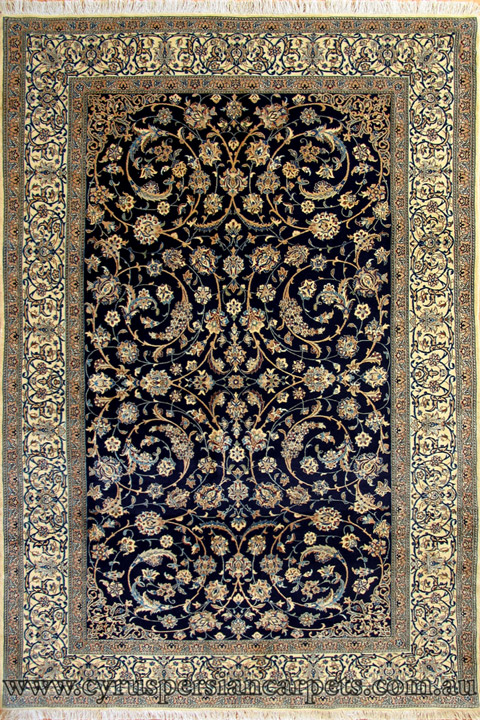 Nain Oriental Hand Knotted Wool & Silk Rug - Click Image to Close