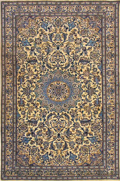 Nain Tabas Medallion Hand Knotted Wool & Silk Rug - Click Image to Close