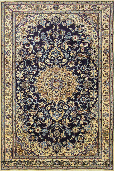 Nain Tabas Medallion Hand Knotted Wool & Silk Rug - Click Image to Close